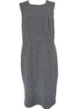 Trina Turk Black White Zig Zag Chevron Sleeveless Pencil Midi Dress Sz 12 Career